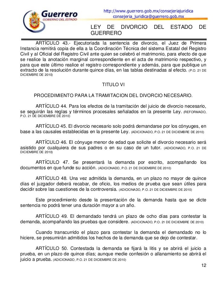 Ley divorcio del Estado de Guerrero Ley divorcio del Estado de Guerrero
