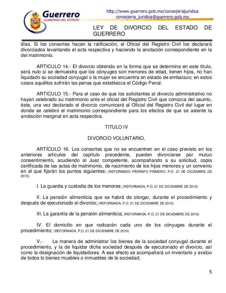 Ley divorcio del Estado de Guerrero Ley divorcio del Estado de Guerrero