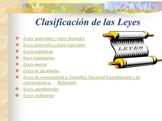 Clasificación de las LeyesLeyes materiales y leyes formales 