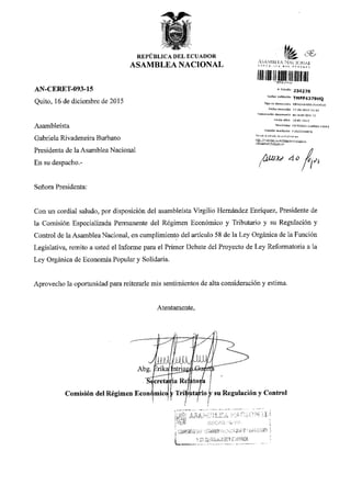 Proyecto de Ley Orgánica Reformatoria a la Ley Orgánica de Economía Popular y Solidaria.