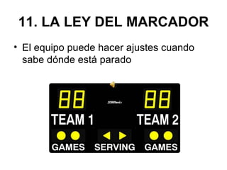 11. LA LEY DEL MARCADOR El equipo puede hacer ajustes cuando sabe dónde está parado  