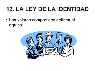 13. LA LEY DE LA IDENTIDAD Los valores compartidos definen al equipo. 