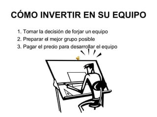 CÓMO INVERTIR EN SU EQUIPO 1. Tomar la decisión de forjar un equipo  2. Preparar el mejor grupo posible  3. Pagar el precio para desarrollar el equipo 