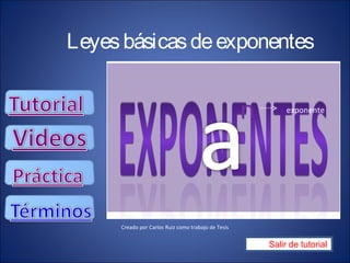 Leyesbásicasdeexponentes
n exponente
Creado por Carlos Ruiz como trabajo de Tesis
Salir de tutorial
 