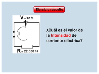 Ejercicio resuelto

¿Cuál es el valor de
la Intensidad de
corriente eléctrica?

 