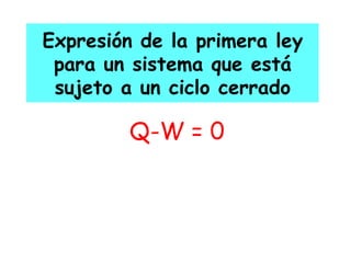 Expresión de la primera ley para un sistema que está sujeto a un ciclo cerrado Q-W = 0 