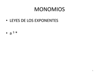 MONOMIOSLEYES DE LOS EXPONENTESa 3 *4