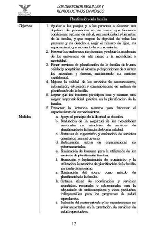 12
LOS DERECHOS SEXUALES Y
REPRODUCTIVOS EN MÉXICO
 