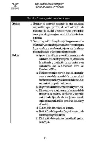 14
LOS DERECHOS SEXUALES Y
REPRODUCTIVOS EN MÉXICO
 