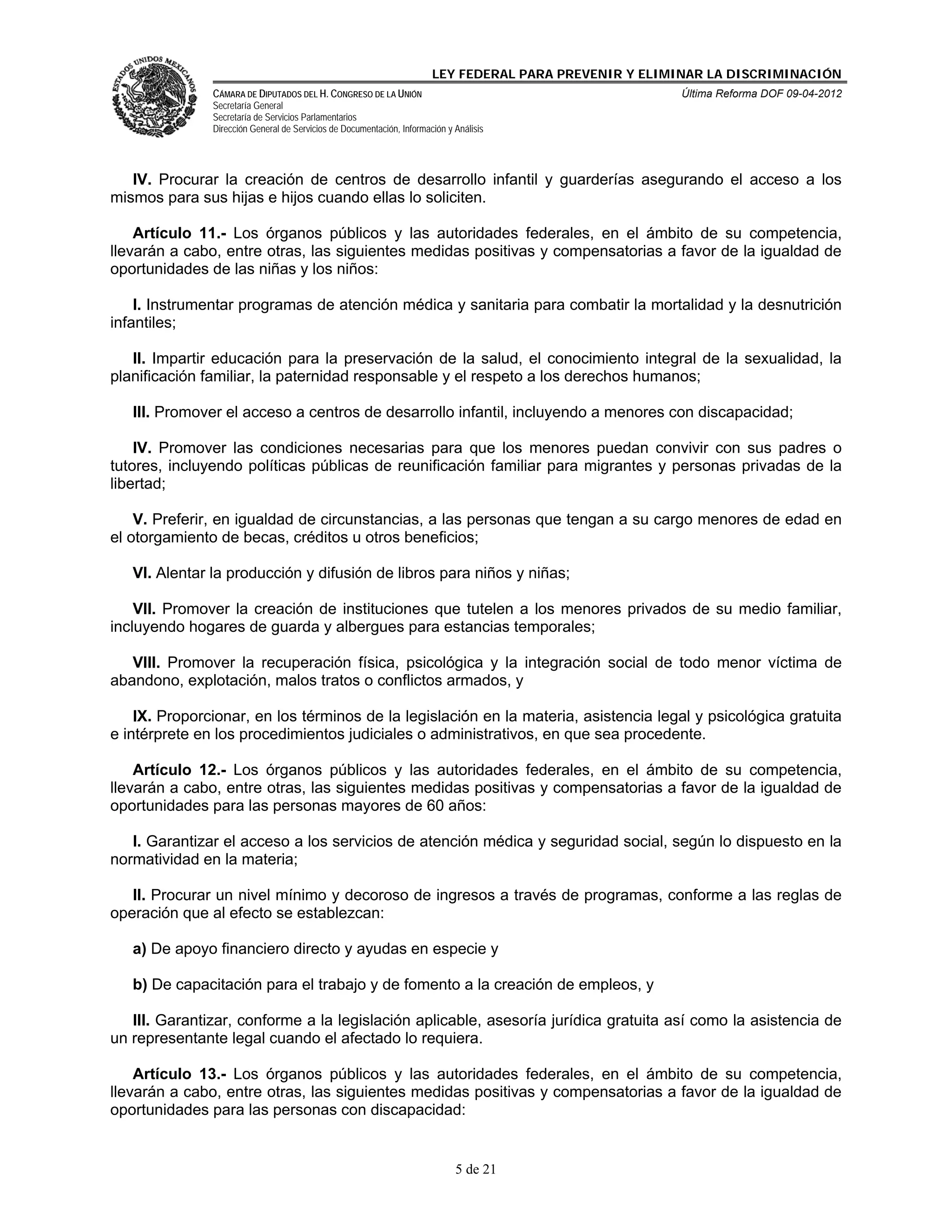 Ley federal para prevenir y eliminar la discriminación | PDF