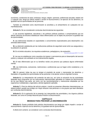 Ley federal para prevenir y eliminar la discriminación | PDF