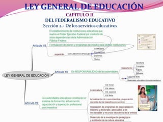 CAPITULO II
DEL FEDERALISMO EDUCATIVO
Sección 2.- De los servicios educativos
 
