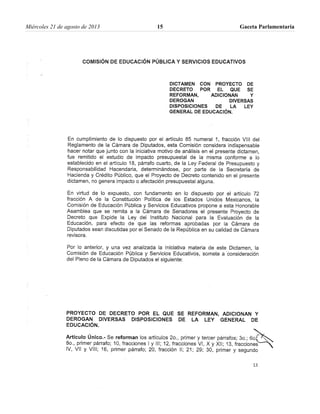 Miércoles 21 de agosto de 2013 Gaceta Parlamentaria15
 