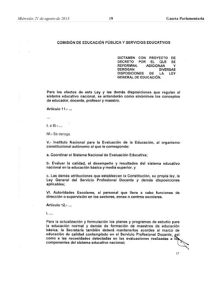 Miércoles 21 de agosto de 2013 Gaceta Parlamentaria19
 