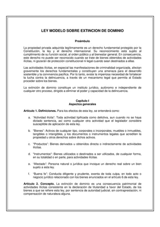 Ley modelo sobre extincion de dominio | PDF