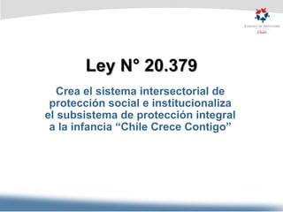Ley N° 20.379 Crea el sistema intersectorial de protección social e institucionaliza el subsistema de protección integral a la infancia “Chile Crece Contigo” 