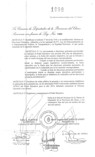 Ley N°7.485 PASO Chaco