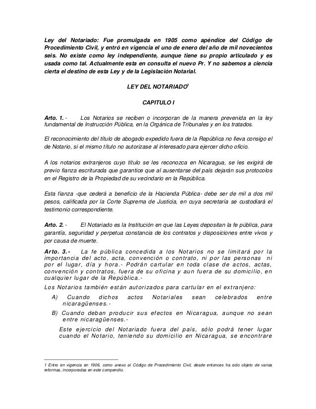 Ley notariado nicaragua con adendums jurídicos complementarios