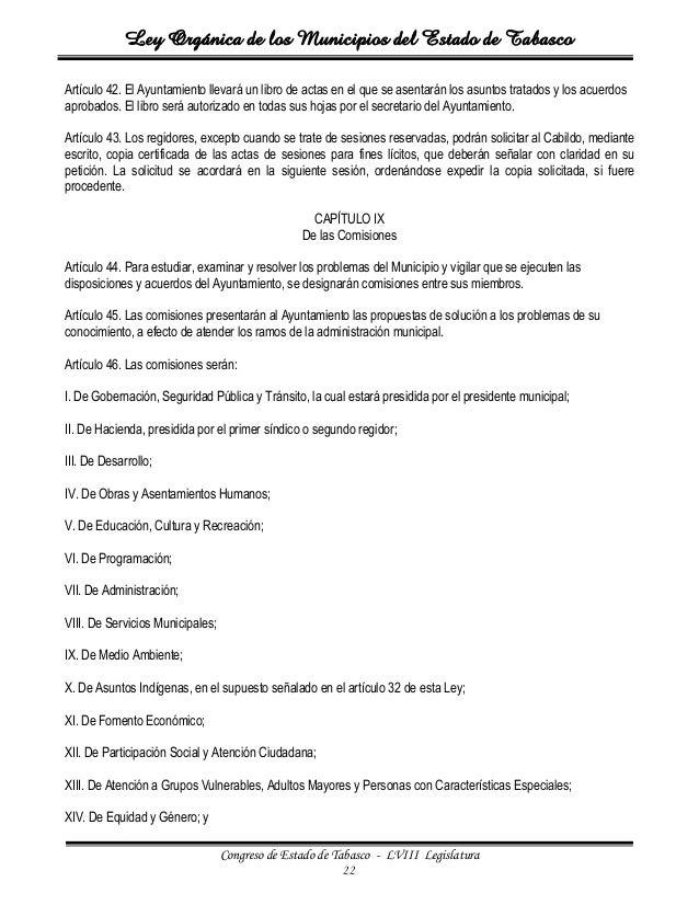 Ley organica de los mpios del estado de tabasco Ley organica de los mpios del estado de tabasco