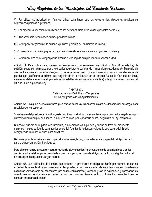 Ley organica de los mpios del estado de tabasco Ley organica de los mpios del estado de tabasco