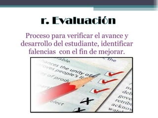 Proceso para verificar el avance y desarrollo del estudiante, identificar falencias  con el fin de mejorar. 