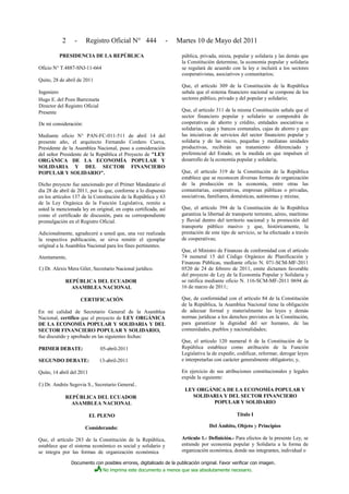 Ley orgánica de la economía popular y solidaria | PDF