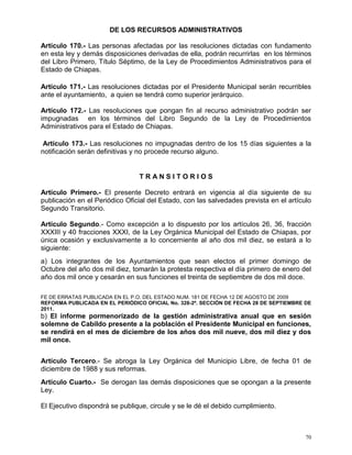 Ley orgánica municipal del estado de chiapas | PDF