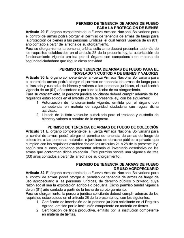 Ley para el control de armas municiones y desarme.