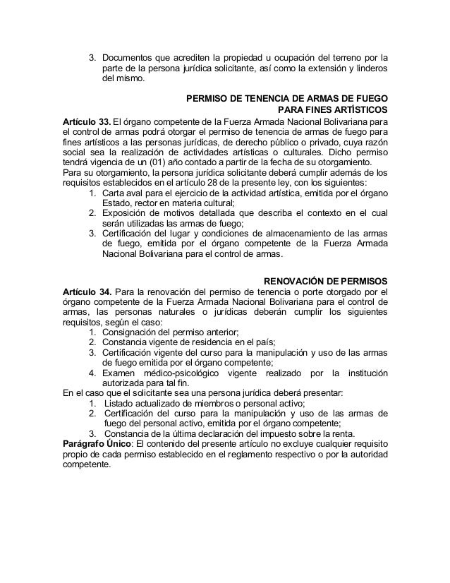 Ley para el control de armas municiones y desarme.