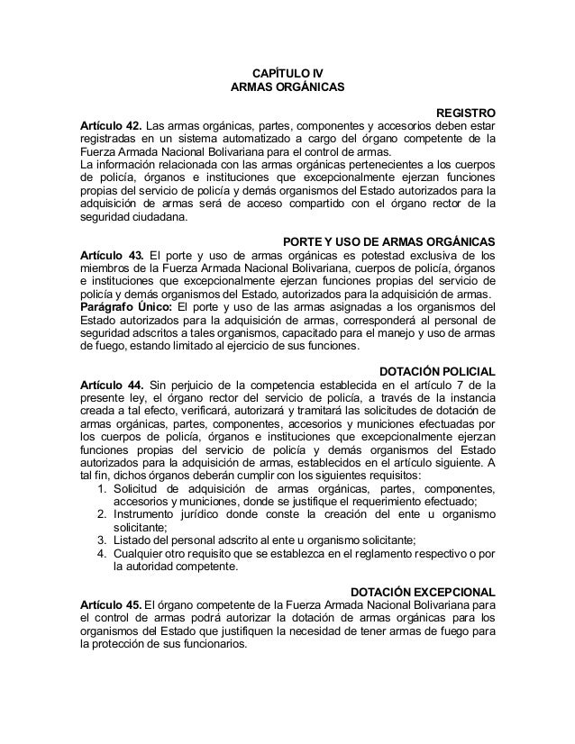 Ley para el control de armas municiones y desarme.