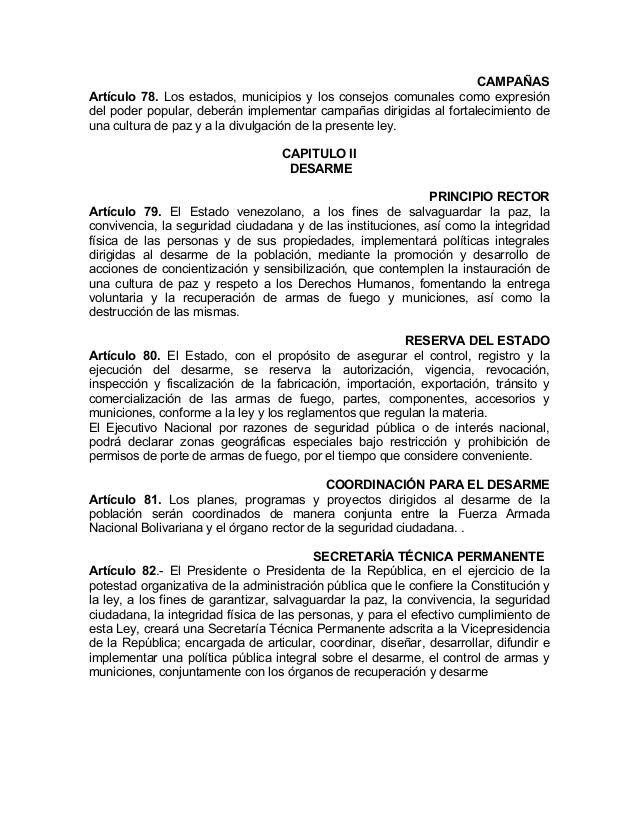 Ley para el control de armas municiones y desarme.