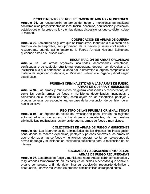 Ley para el control de armas municiones y desarme.