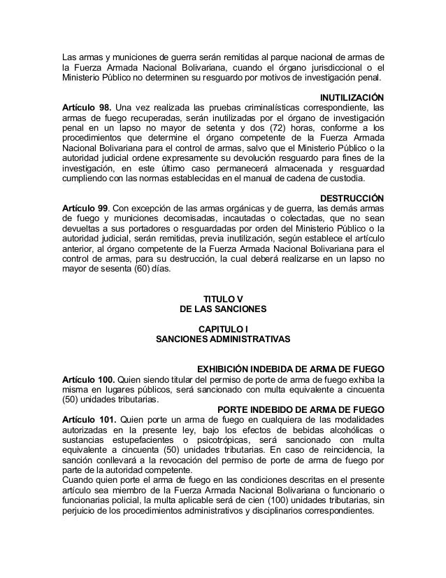 Ley para el control de armas municiones y desarme.