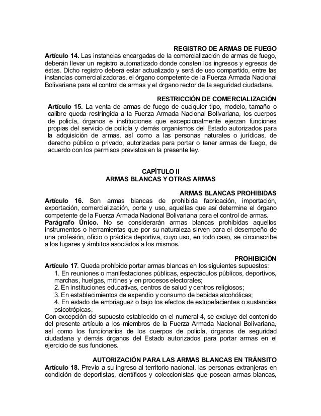 Ley para el control de armas municiones y desarme.
