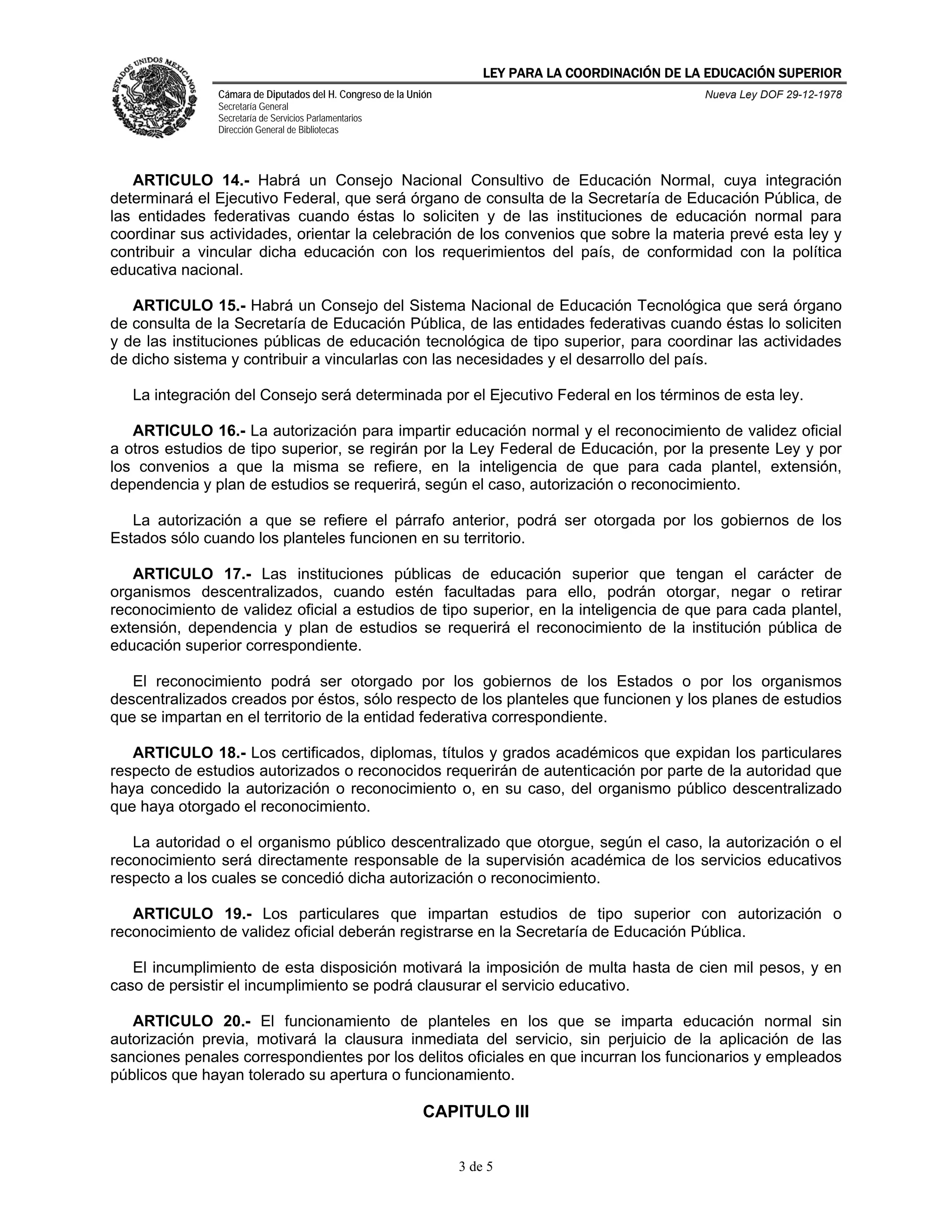 Ley para la coordinación de la educación superior | PDF | Political ...