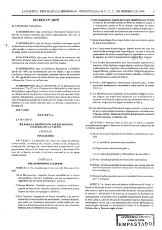 Ley proteccion patromonio cultural año 98 Honduras