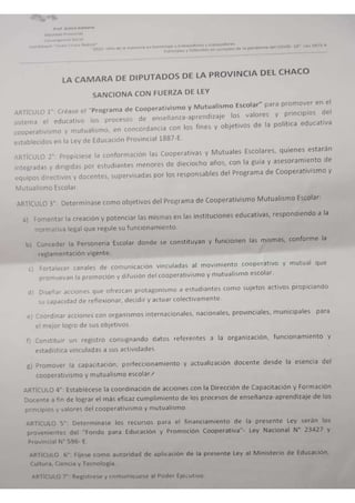 Ley Provincial de Educación Cooperativa y Mutual de Chaco