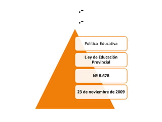.-
.-
Política Educativa
L ey de Educación
Provincial
Nº 8.678
23 de noviembre de 2009
 