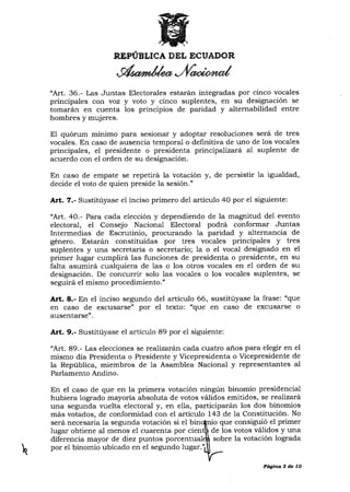 Ley reformatoria a la ley org%c3%a1nica electoral o c%c3%b3digo de la ...