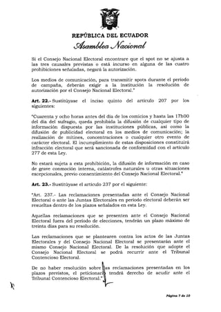 Ley reformatoria a la ley org%c3%a1nica electoral o c%c3%b3digo de la ...
