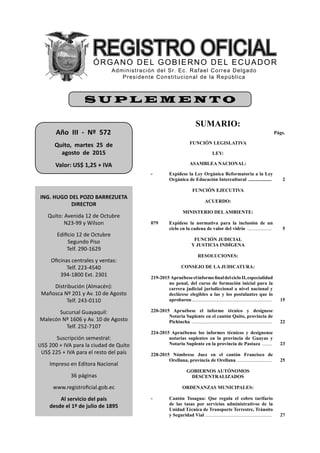 Ley reformatoria a la ley orgánica de educación intercultural | PDF