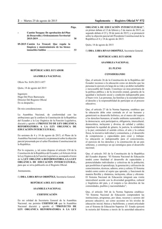 Ley reformatoria a la ley orgánica de educación intercultural | PDF