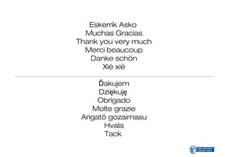 Eskerrik Asko
  Muchas Gracias
Thank you very much
  Merci beaucoup
   Danke schön
       Xiè xiè

      Ďakujem
      Dziękuję
      Obrigado
    Molte grazie
 Arigatô gozaimasu
        Hvala
        Tack
 