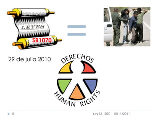 SB1070


29 de julio 2010
                   =
 5                     Ley SB 1070   15/11/2011
 