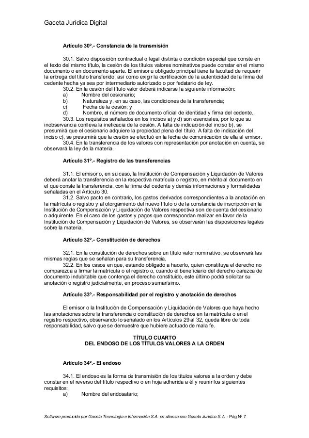 Ley titulos valores 27287
