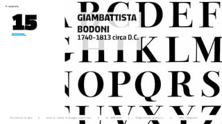 >




       15
    typography




                                                          GIAMBATTISTA
       bodoni.
                                                          BODONI
                                                          1740-1813 circa D.C.




      Politecnico di Bari   |   corso di laurea in Disegno industriale   |   aa 2008/2009   |   Progettazione grafica 2   ||   tema: tipografia
 