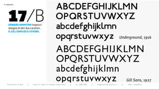 >




       17/B
    typography




       edWard Johnston inspira il
       disegno di altri due caratteri,
       iL giLL sans ed iL futura.




      Politecnico di Bari   |   corso di laurea in Disegno industriale   |   aa 2008/2009   |   Progettazione grafica 2   ||   tema: tipografia
 