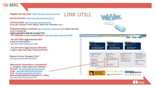 Soggetti della rete Sistan: https://www.sistan.it/index.php?id=194
sezione Normativa: https://www.sistan.it/index.php?id=203
Circoli di qualità: https://www.sistan.it/index.php?id=53
(è tra l'altro caricato il nuovo Statuto, l'elenco dei coordinatori, ecc.)
Programma statistico nazionale: https://www.sistan.it/index.php?id=52 (pagina generale)
da cui si accede alle
pagine specifiche dedicate ai singoli Psn:
- Psn 2020-2022 in fase di predisposizione: https://www.sistan.it/index.php?id=595
- Psn 2017-2019. Aggiornamento 2019
in fase di formalizzazione:
https://www.sistan.it/index.php?id=586
- Psn 2017-2019. Aggiornamento 2018-2019
in vigore: https://www.sistan.it/index.php?id=551
Motore di ricerca "Navigare il Psn"
http://www.sistan.it/index.php?id=522
Nella sezione "Governance e consultazione"
(v. immagine) singole pagine sono dedicate a
Comstat - http://www.sistan.it/index.php?id=59
Cogis - http://www.sistan.it/index.php?id=60
Cuis - http://www.sistan.it/index.php?id=61
Altre autorità statistiche nazionale (c.d. ONAs) -
http://www.sistan.it/index.php?id=455
LINK UTILI
 