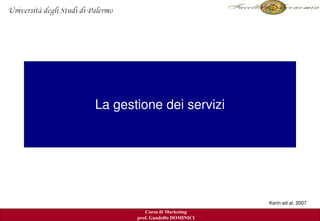 IL PROCESSO DI MARKETING:
    La gestione dei servizi
        come iniziare




                                   Kerin ed al. 2007
            Corso di Marketing
         prof. Gandolfo DOMINICI
 