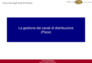La gestione dei canali di distribuzione
               (Place)




                                          Kerin ed al. 2007
                 Corso di Marketing
              prof. Gandolfo DOMINICI
 